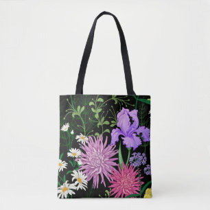 Summer Wild Flowers Seamless Sketch Tote Bag