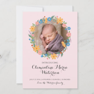 Summer Wildflower Baby Girl Birth Announcement
