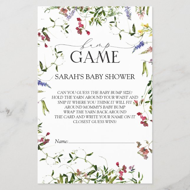 Summer Wildflower Baby Shower Bingo Game Flyer (Front)