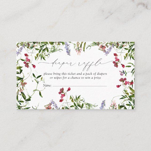 Summer Wildflower Baby Shower Diaper Raffle Business Card (Front)