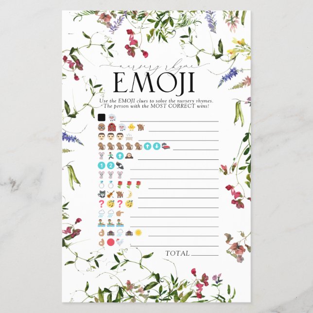 Summer Wildflower Baby Shower EMOJI Game Flyer (Front)