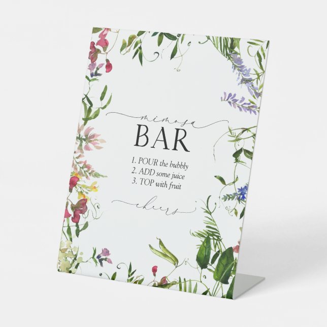 Summer Wildflower Bridal Shower Mimosa Bar Pedestal Sign (Front)