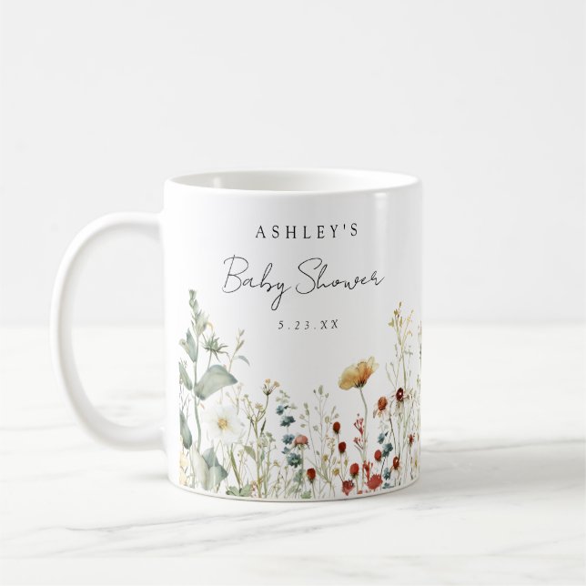 Summer Wildflower Field Baby Shower Favour Coffee Mug (Left)