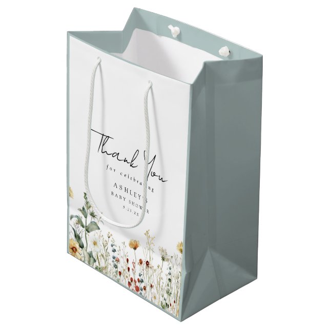 Summer Wildflower Field Baby Shower Thank You Medium Gift Bag (Front Angled)