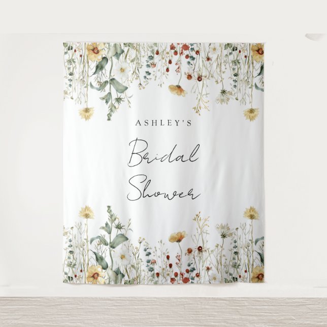 Summer Wildflower Field Bridal Shower Backdrop Tapestry (Front)