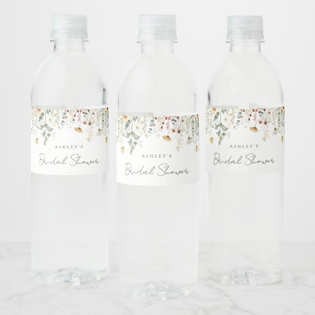 Summer Wildflower Field Bridal Shower Water Bottle Label (Bottles)