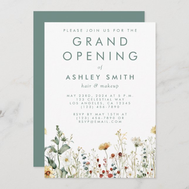 Summer Wildflower Field Grand Opening Invitation (Front/Back)