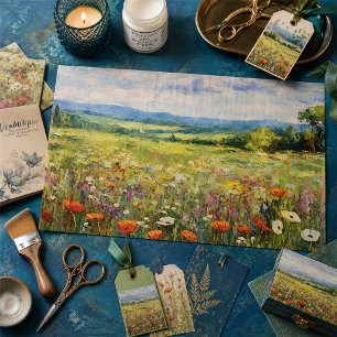 Summer Wildflower Field Oil Painting Decoupage Tissue Paper