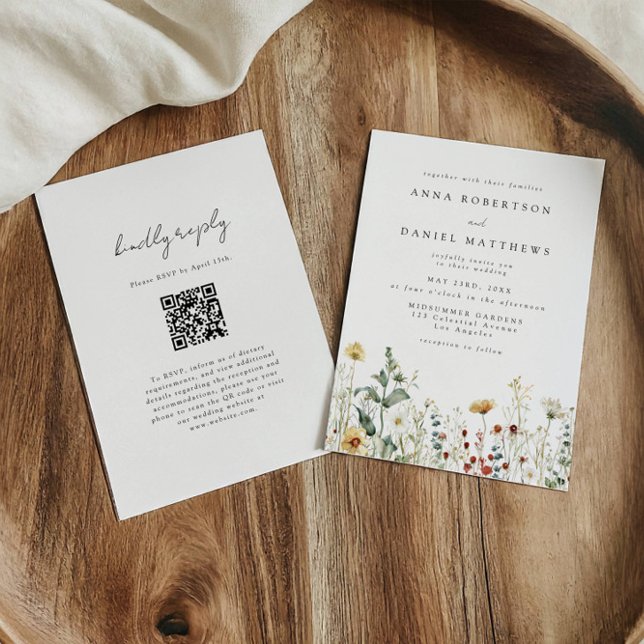 Summer Wildflower Field QR Code Wedding Invitation (Creator Uploaded)