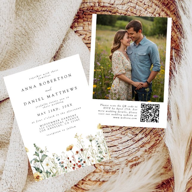 Summer Wildflower Field QR Code Wedding Photo Invitation (Creator Uploaded)