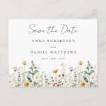 Summer Wildflower Field Save the Date Postcard<br><div class="desc">This design features a watercolor border of wildflowers in shades of gold,  red,  blue,  and green. Perfect for spring and summer weddings.</div>