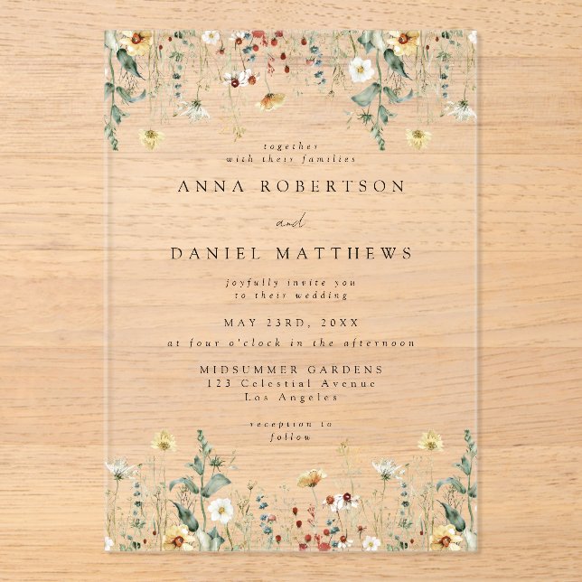Summer Wildflower Field Wedding Acrylic Invitations (Front)