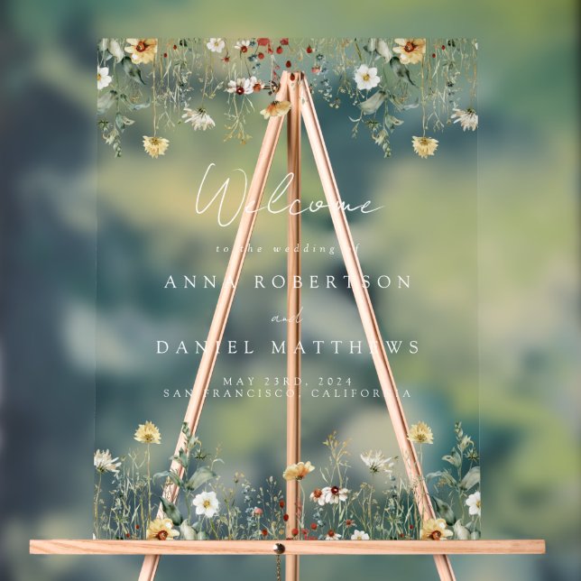 Summer Wildflower Field Wedding Acrylic Sign (Neutral)