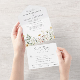 Summer Wildflower Field Wedding All In One Invitation