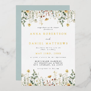 Summer Wildflower Field Wedding Foil Invitation