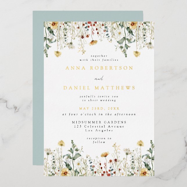 Summer Wildflower Field Wedding Foil Invitation (Front/Back)