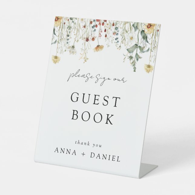 Summer Wildflower Field Wedding Guest Book Pedestal Sign (Front)
