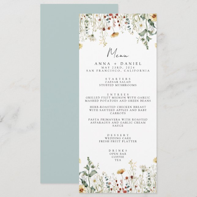 Summer Wildflower Field Wedding Menu (Front/Back)