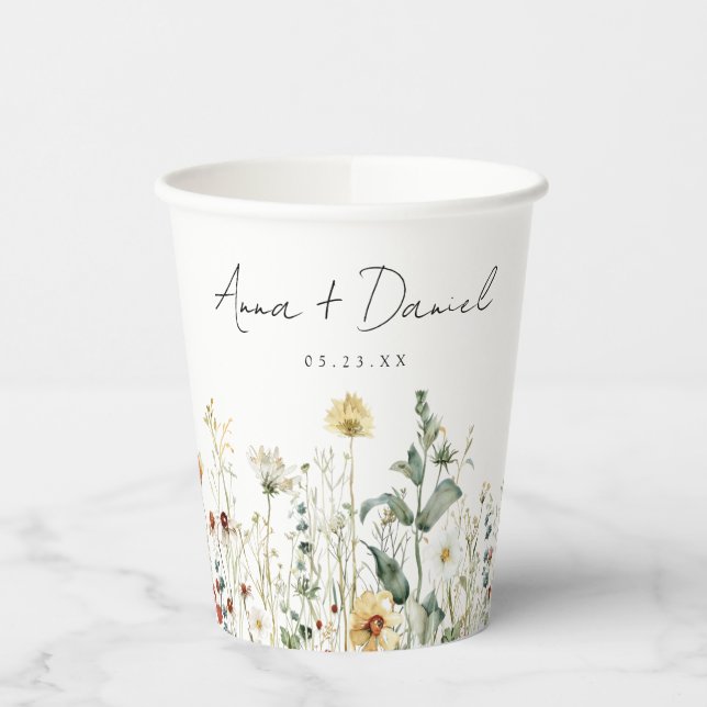 Summer Wildflower Field Wedding Paper Cups (Left)