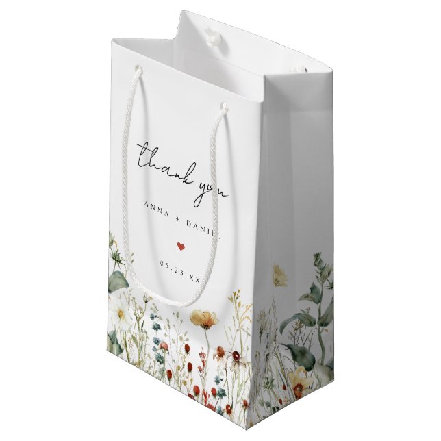 Summer Wildflower Field Wedding Small Gift Bag (Front Angled)