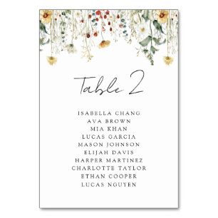 Summer Wildflower Field Wedding Table Number