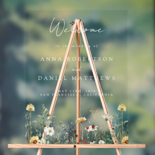 Summer Wildflower Field Wedding Welcome Acrylic Sign