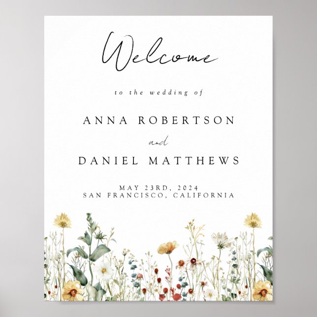 Summer Wildflower Field Wedding Welcome Poster (Front)