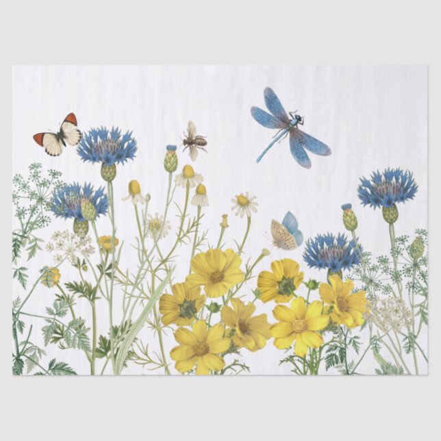 Summer Wildflower Floral Dragonfly Bee Craft Tissue Paper (Front)