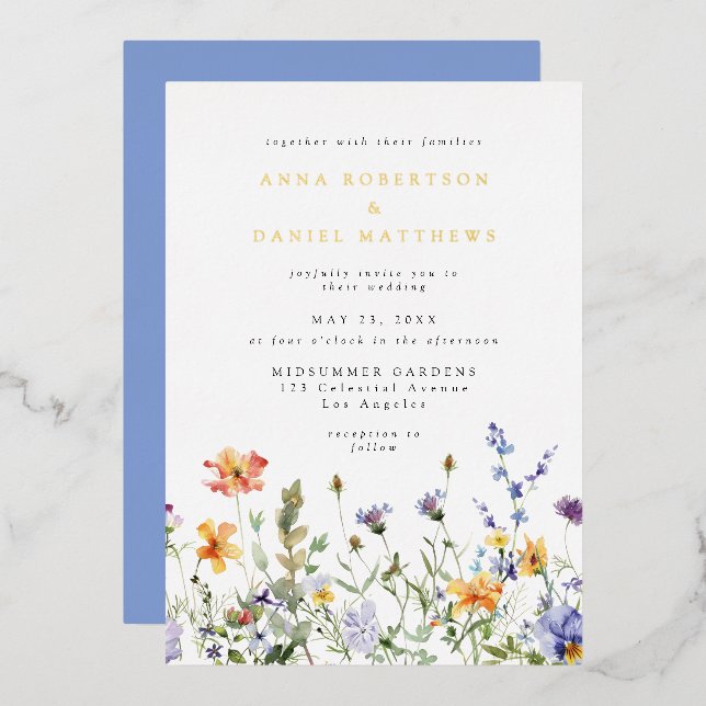 Summer Wildflower Garden Wedding Foil Invitation (Front/Back)