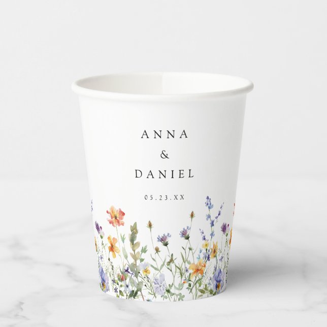 Summer Wildflower Garden Wedding Paper Cups (Left)