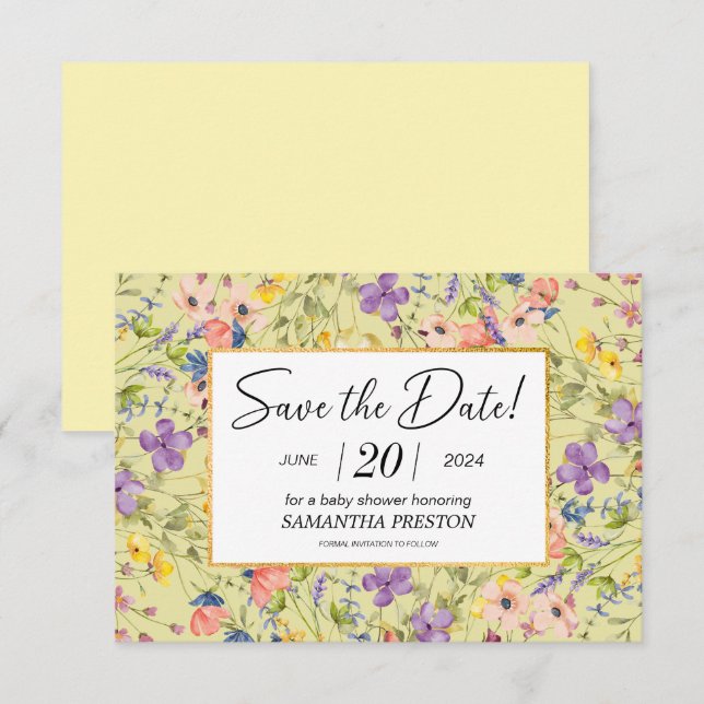 Summer Wildflower Meadow Baby Shower Save The Date (Front/Back)