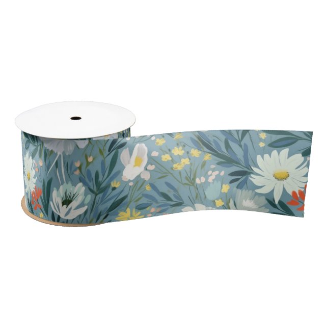 Summer Wildflower Meadow Design Satin Ribbon (Spool)