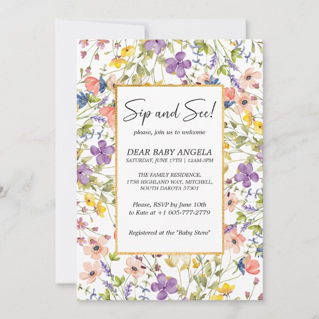 Summer Wildflower Meadow Sip And See Invitation (Front)
