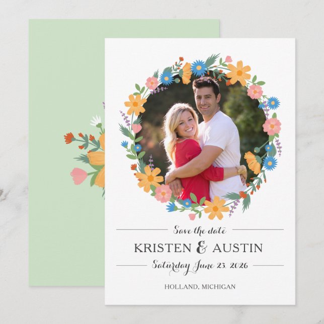 Summer Wildflower Photo Wedding Save the Date (Front/Back)
