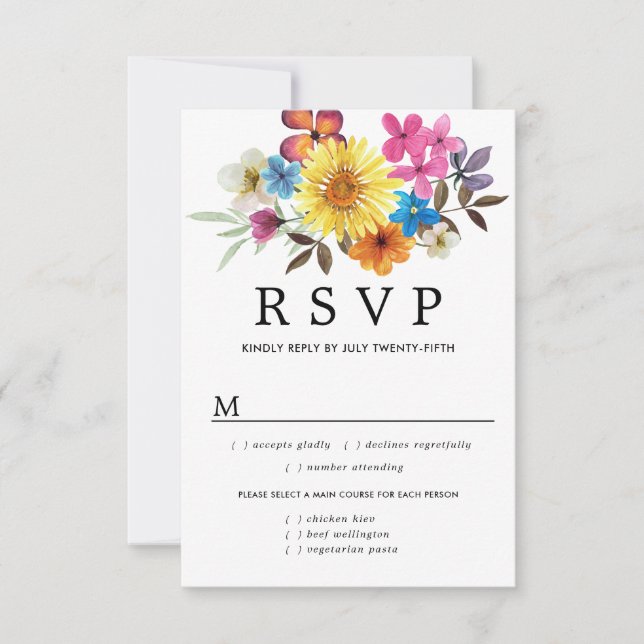 Summer Wildflower RSVP Card, Meal Options (Front)