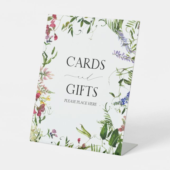 Summer Wildflower Watercolor Bridal Shower Gift Pedestal Sign (Front)