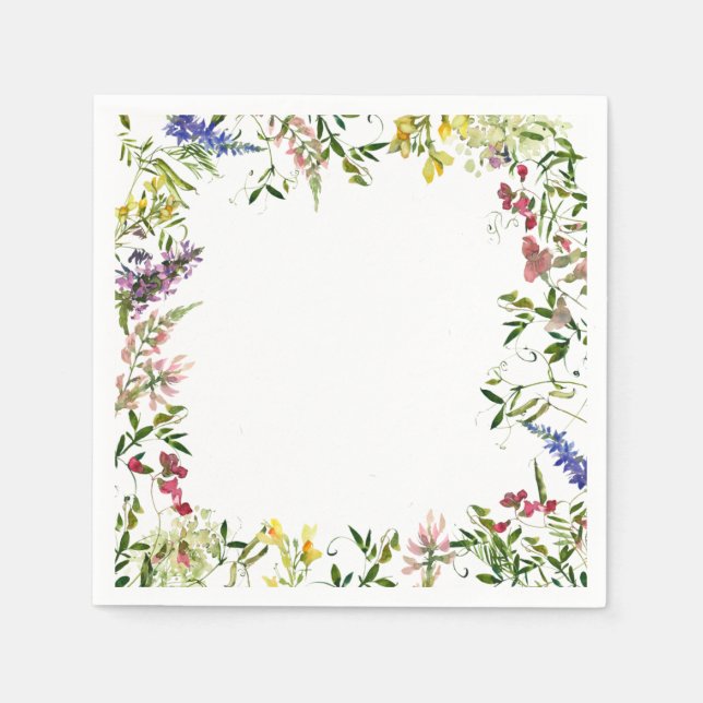 Summer Wildflower Watercolor Floral Bridal Shower Napkin (Front)