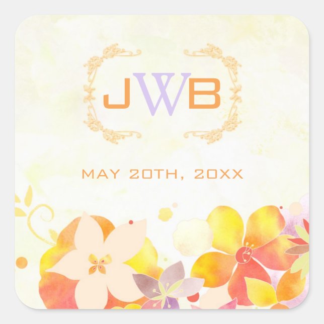 Summer Wildflower Wedding Favour Square Sticker (Front)