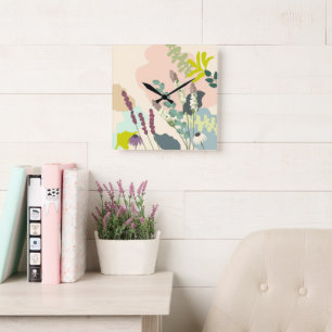 Summer Wildflowers Abstract Pastel Square Wall Clock