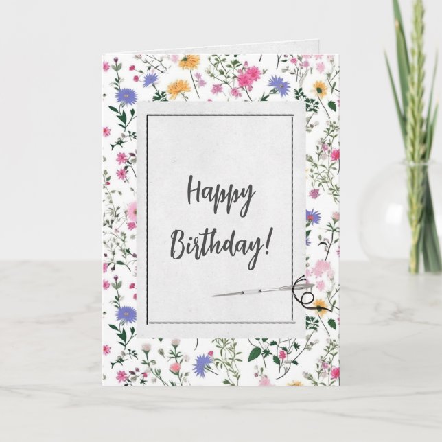 Summer Wildflowers and Needle Birthday  Card (Front)