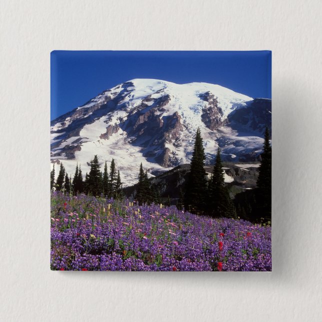 summer wildflowers at the base of Mount Rainier, 2 15 Cm Square Badge (Front)