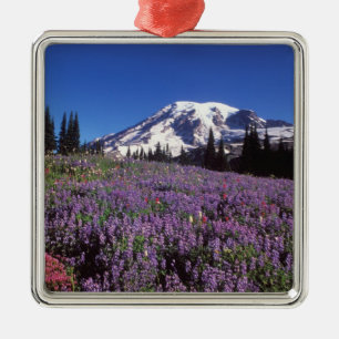 summer wildflowers at the base of Mount Rainier, Metal Tree Decoration