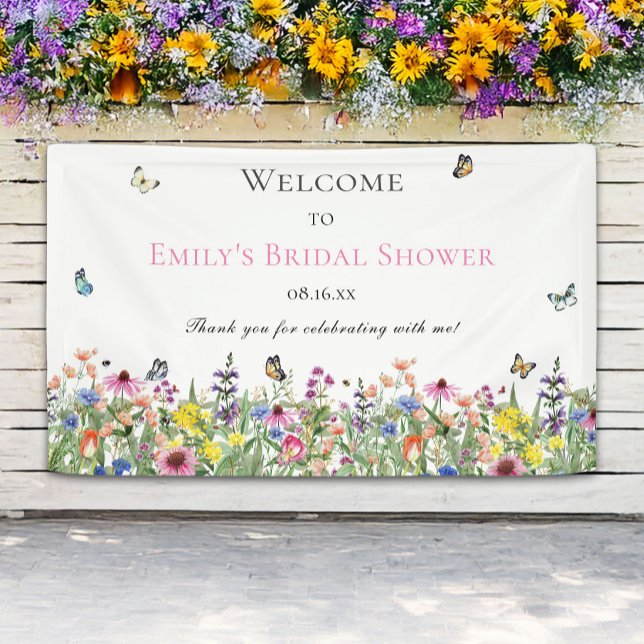 Summer Wildflowers & Butterflies Bridal Shower Banner (Creator Uploaded)