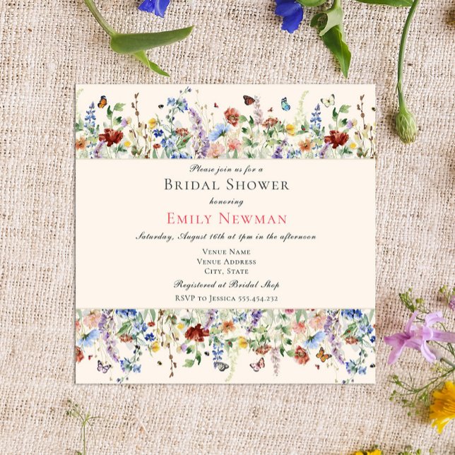 Summer Wildflowers & Butterflies Bridal Shower Invitation (Creator Uploaded)