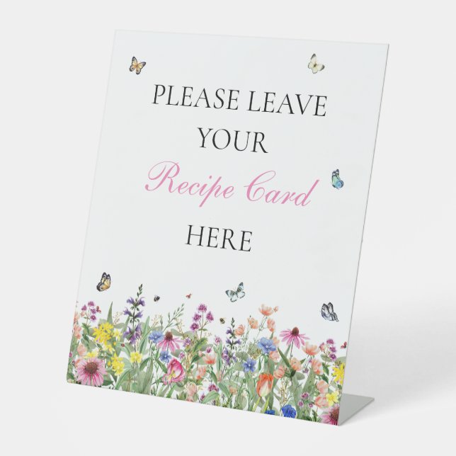 Summer Wildflowers & Butterflies Recipe Card Pedestal Sign (Front)