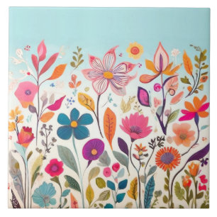 Summer Wildflowers - Colourful Floral Flowers Ceramic Tile
