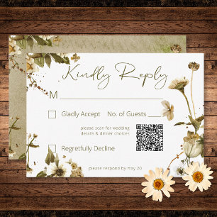 Summer Wildflowers & Daisies Wedding QR Code RSVP Card