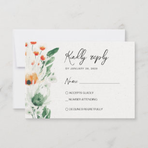 Summer Wildflowers green & orange RSVP Card