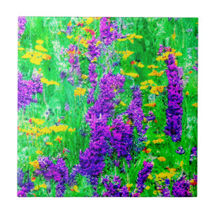 Summer Wildflowers in a Green Field   Ceramic Tile