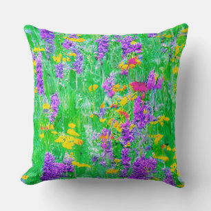 Summer Wildflowers in a Green Field   Cushion